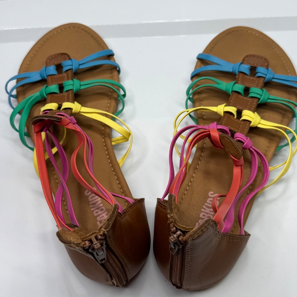 FabKids Gladiator Sandals Girls Size 7 Rainbow Strappy Rear Zip Kidcore Summer